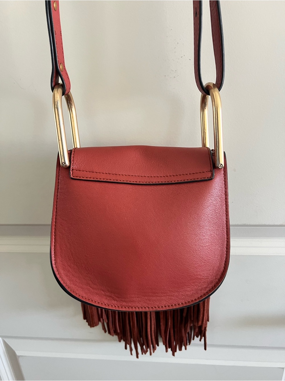 ✨🤎 Chloé Hudson Mini Fringe Tassel Crossbody Bag Burgundy Leather & Suede Boho - Picture 5 of 11